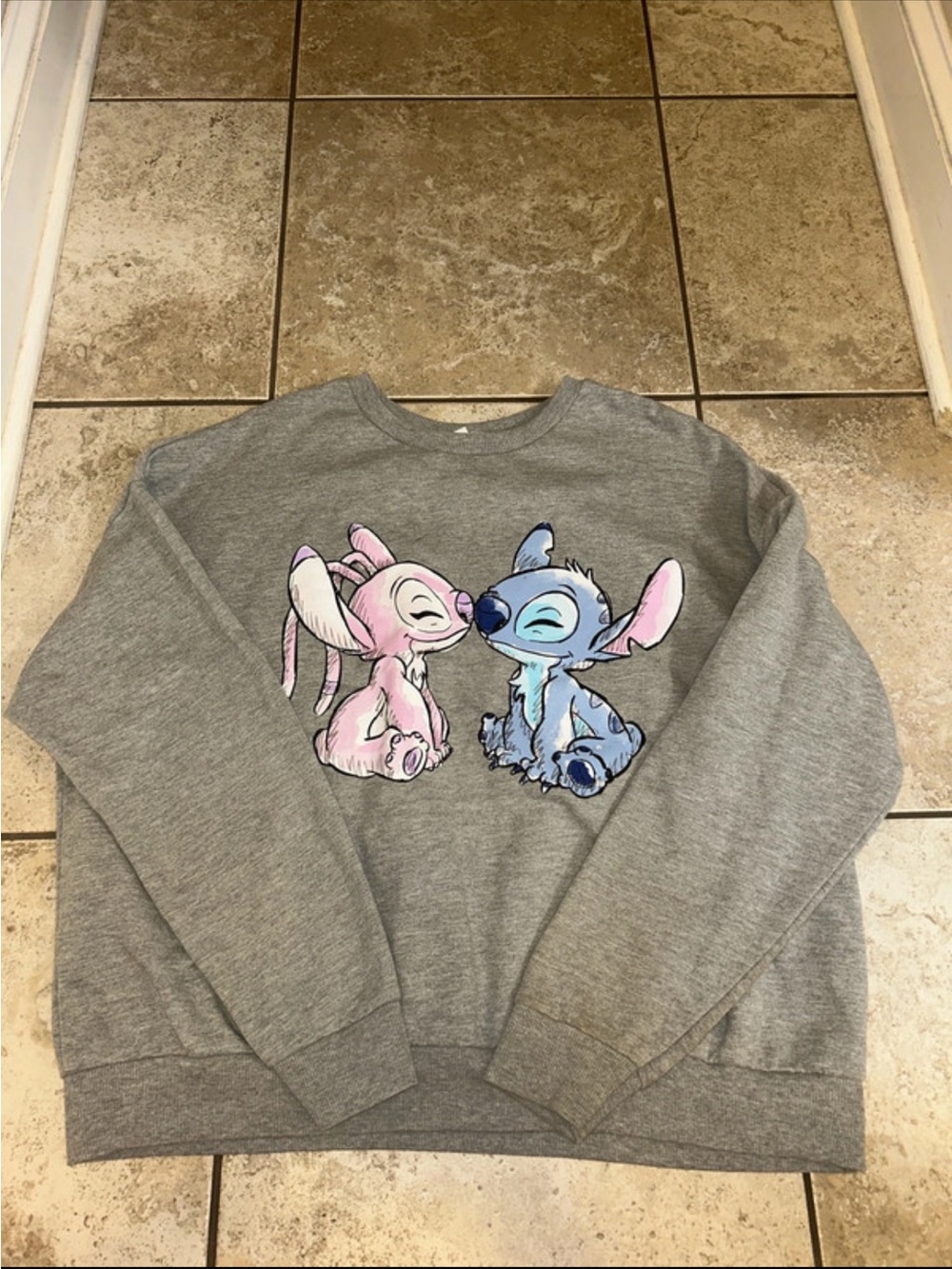 Disney Grey Sweatshirt with Pink & Blue Stitch Pair